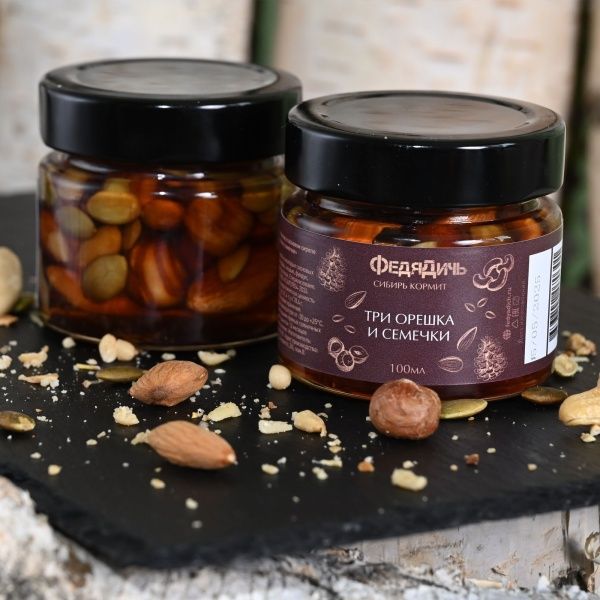 Ассорти орехов в сосновом сиропе «Три орешка и семечки», «ФедяДичь» Ассорти орехов в сосновом сиропе «Три орешка и семечки», «ФедяДичь»