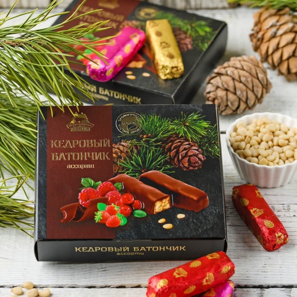 Кедровый батончик в натуральном шоколаде ассорти