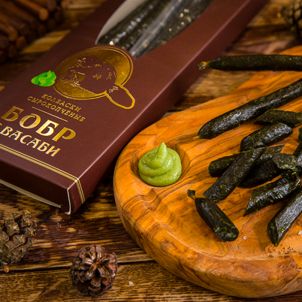 Колбаски «Охотничьи» из мяса Бобра с васаби в подарочной упаковке