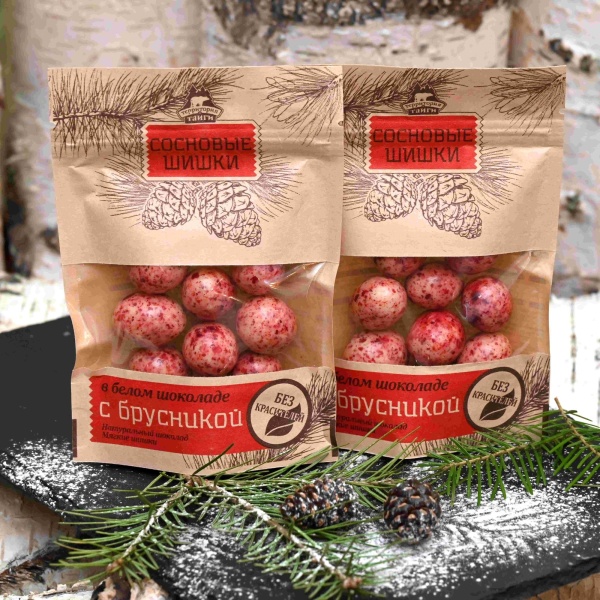 Драже Сосновая шишка в белом шоколаде с брусникой